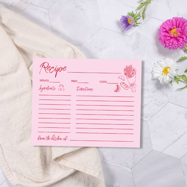 Fora Do Mercado Cartão De Receita Do Chá de panela (Off The Market Pink Red Bridal Shower Recipe Card)