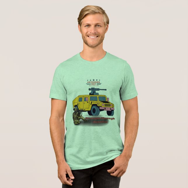 Força através da camiseta tri-blend verde sacrifíc (Frente Completa)