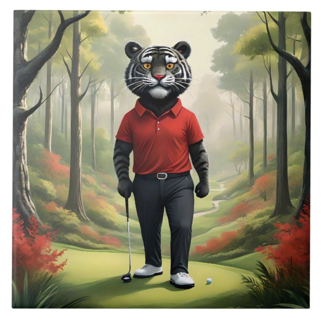 "Fore! Um Tigre Negro Jogando Golfe na Floresta" (Frente)