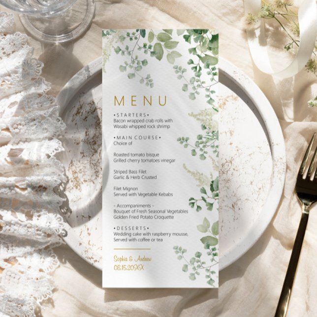 Forest Eucalyptus Greenery deixa Menu Casamento (Criador carregado)