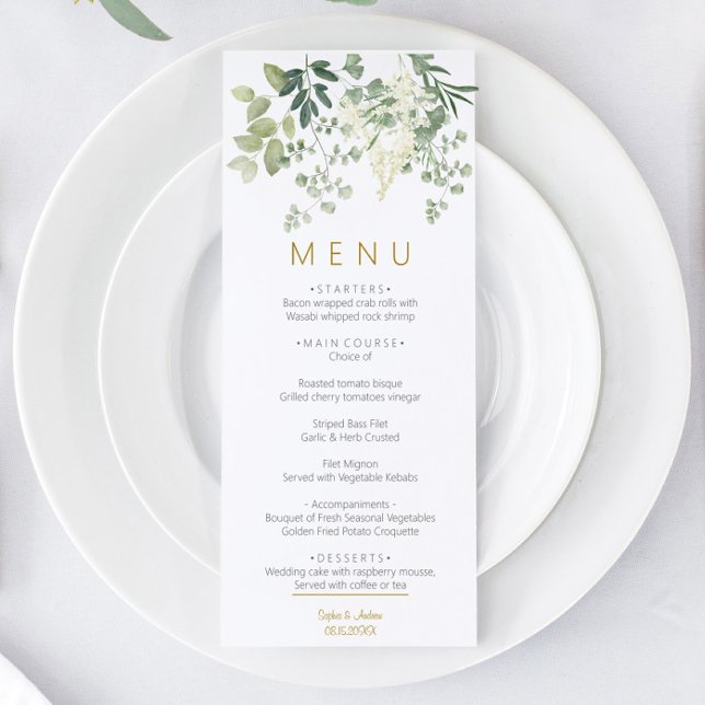 Forest Greenery deixa Menu Casamento (Criador carregado)