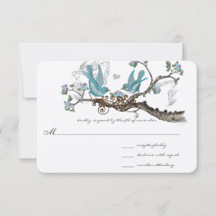 Forest Love Birds Aqua Pink Wedds RSVP