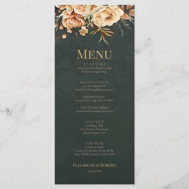Forest Witch Green Floral Wedding Menu Card (Frente)
