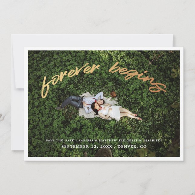 Forever Begins | Cartão de Foto de Save the Date D (Frente)