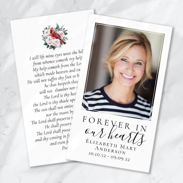 Forever in Our Hearts Cardinal Funeral Prayer Card (Criador carregado)