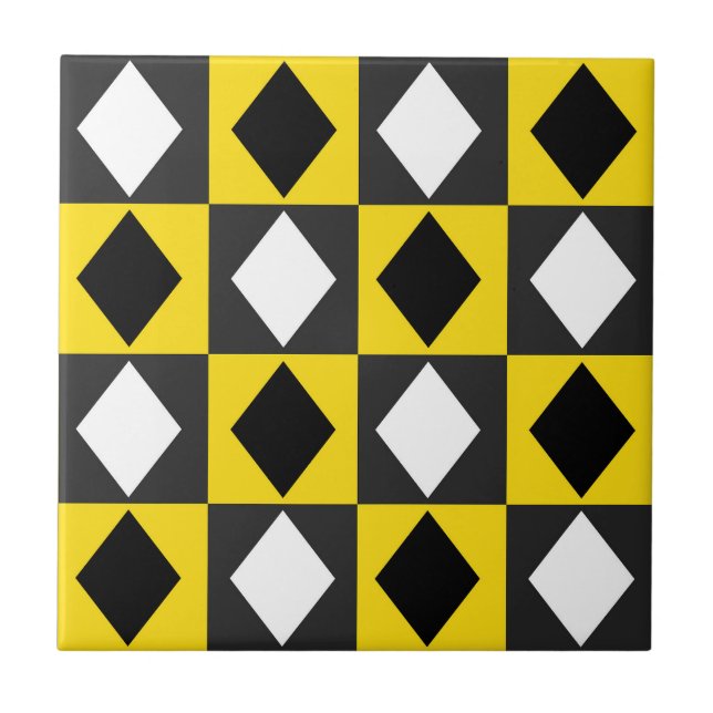 Forma de Diamante de Rhombus Branco Preto Amarelo (Frente)