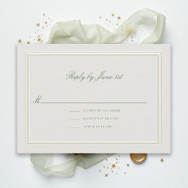 Formal Clássico Verde Elegante Ecru RSVP Casamento
