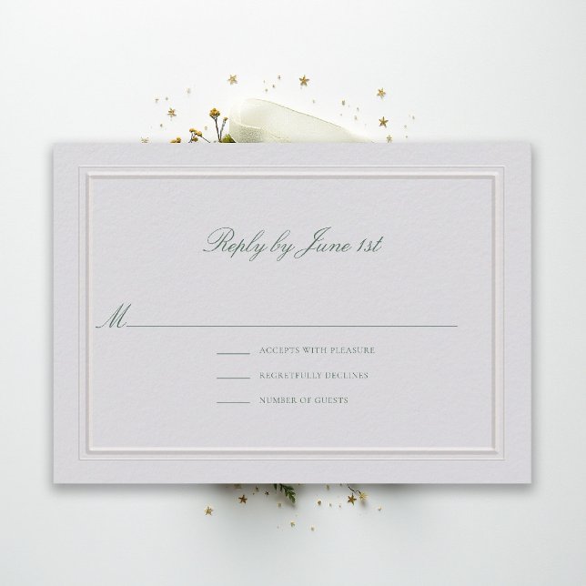 Formal Clássico Verde Elegante Marfim RSVP Casamen (modern classic wedding rsvp reply forest green type double frame ivory formal traditional stately)