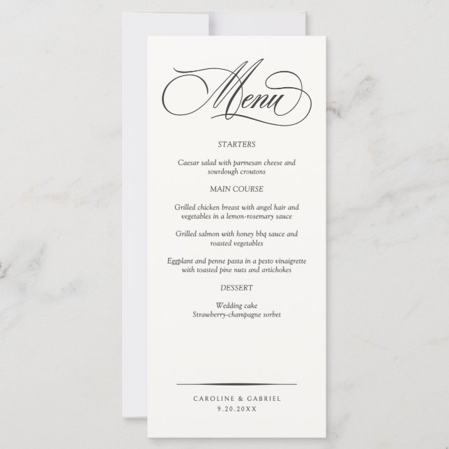 Formal Elegant Script Wedding Menu (Frente)