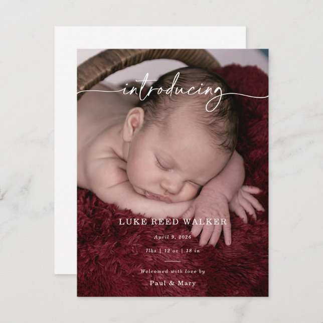Formal Introducing Photo Baby Announcement Card (Frente/Verso)