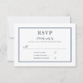 Formal Navy Blue Script Wedding RSVP Card