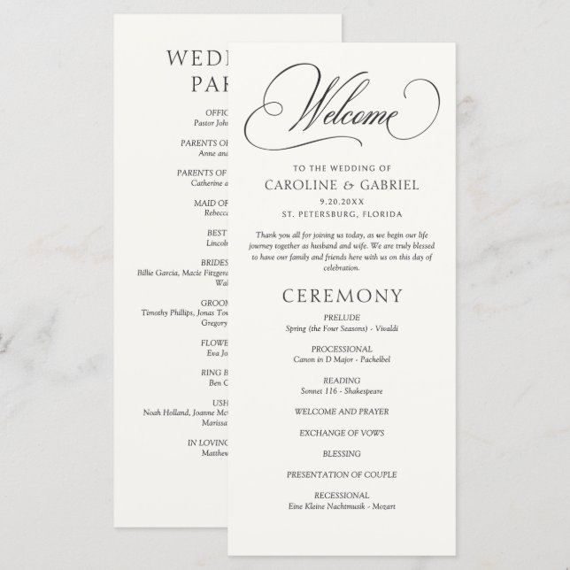 Formal Script Calligraphy Wedding Program (Frente/Verso)