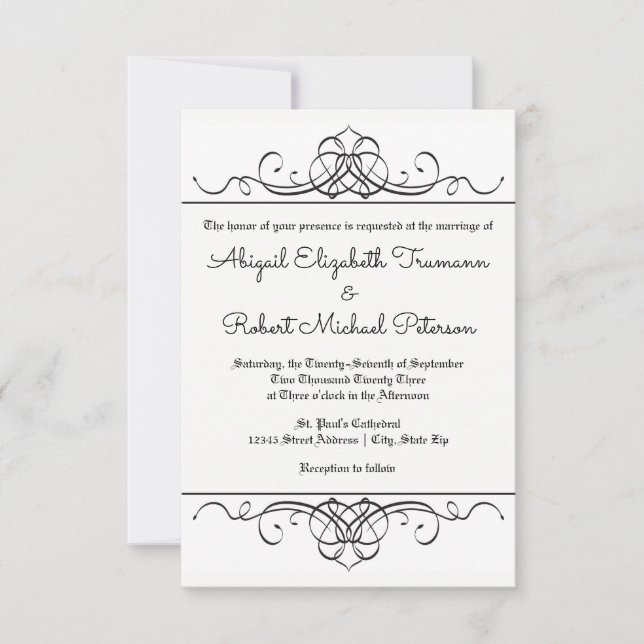 Formal Vintage Flourish - Convite para Casamento 3 (Frente)