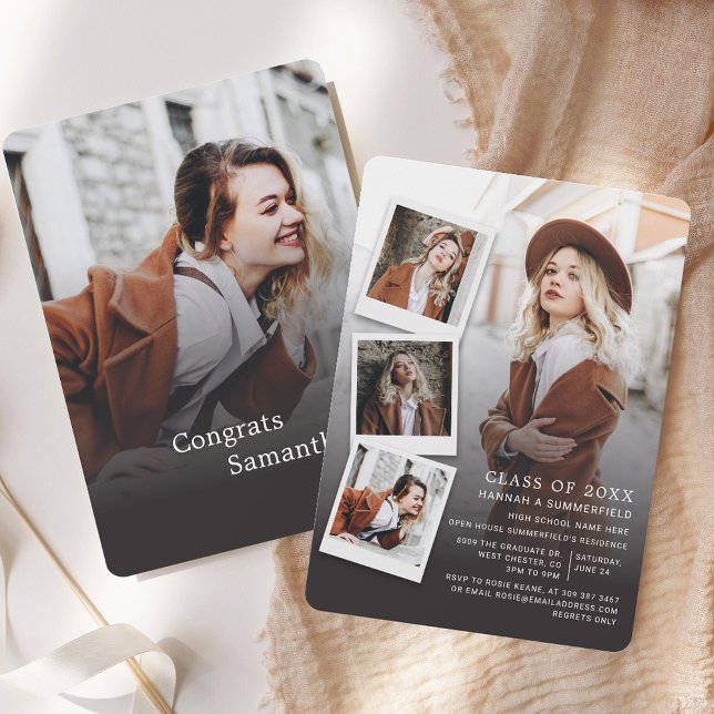 Formando Moderno de Fotos de Graduação Convite de  (Graduation Photos Modern Grad Party Invitation)