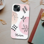 Formas de Abstrato de tendências personalizadas ro<br><div class="desc">Torne seu telefone único com este bonito estojo cor-de-rosa e branco decorado com um padrão floral abstrato a preto. Você pode personalizá-lo mudando o nome ou fazer-o como um monograma.</div>