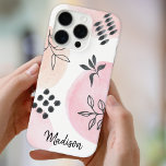 Formas de Abstrato de tendências personalizadas ro<br><div class="desc">Torne seu telefone único com este bonito estojo cor-de-rosa e branco decorado com um padrão floral abstrato a preto. Você pode personalizá-lo mudando o nome ou fazer-o como um monograma.</div>