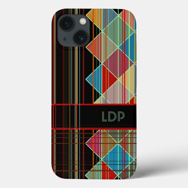 Formas de triângulo com riscas com iniciais a pret (Verso)