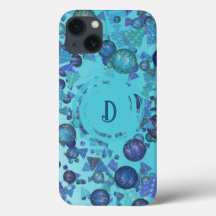 Formas geométricas modernas com monograma em azul