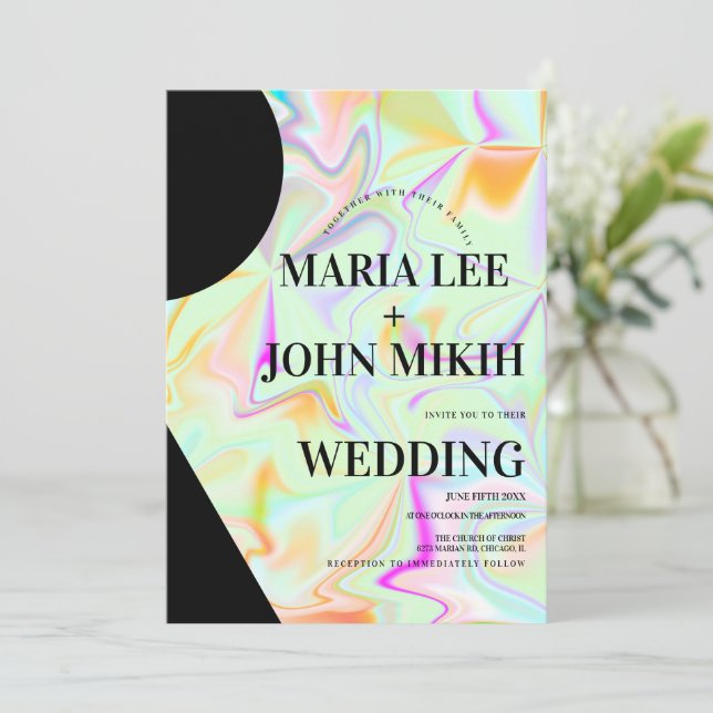 Formas Holográficas Faux Cor-de-rosa-claro Convite (Em pé/Frente)