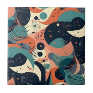 Formas Orgânicas Abstratas Azul Coral Verde Creme