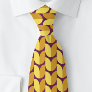 Formas Retro em Laranja e Roxo. Gravata Masculina