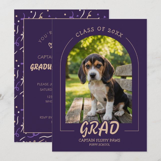 Formatura de Cachorro com Convite de Foto de Pet P (Frente/Verso)