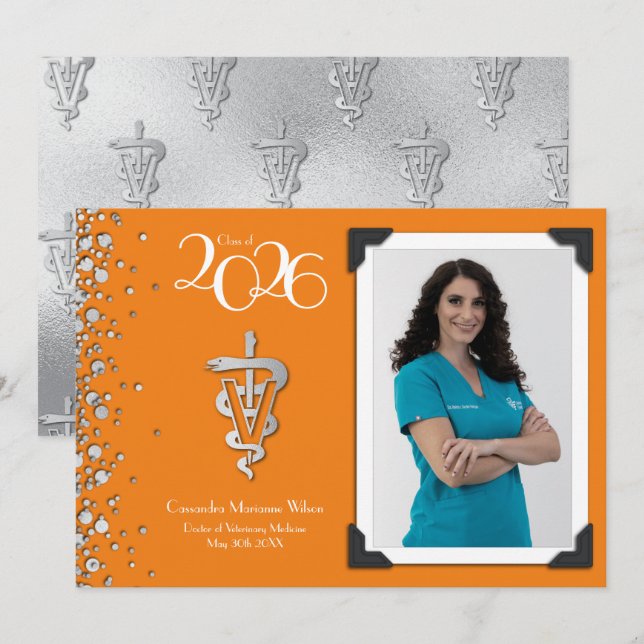 Formatura de Veterinário Anúncio Laranja Prata (Frente/Verso)
