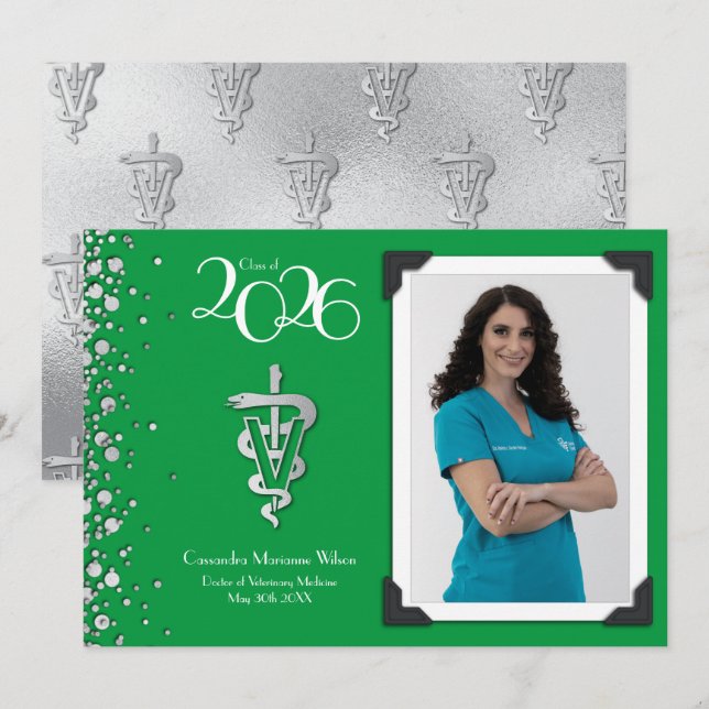 Formatura de Veterinário Anúncio Verde Prata (Frente/Verso)