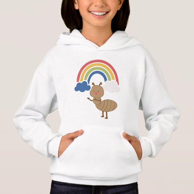 Formiga Feliz e Arco-Íris - Design Fofo de Desenho (Frente)