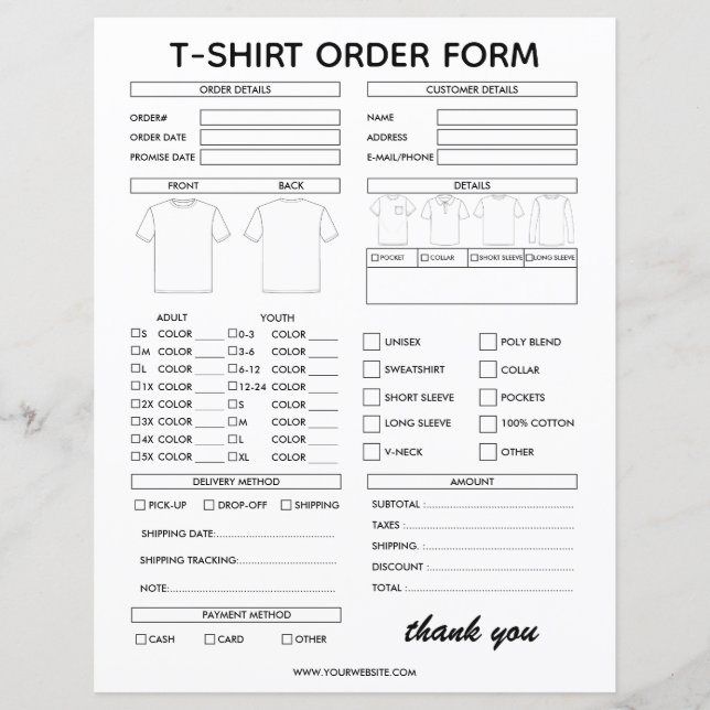 Formulário de Encomenda de Camisetas Modernas para (Frente)