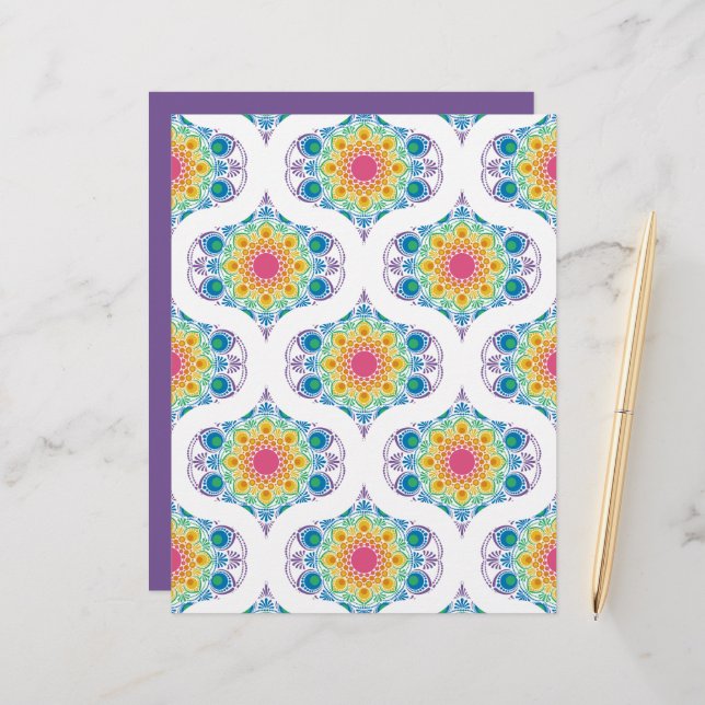 Fornalha Floral Máxima Arco-Íris dos anos 70 Ogee (Frente/Verso In Situ)