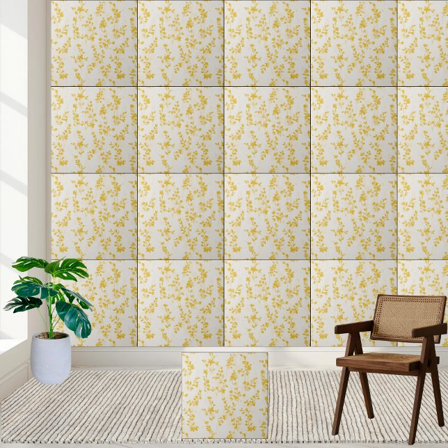 Forsythia Sunshine Floral Patterno Cerâmico (Forsythia Sunshine Floral Pattern Ceramic Tile)