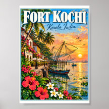 Fort Kochi Kerala India Vintage Travel Poster Art