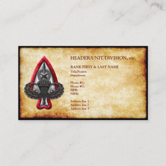 Fort Liberty - Cartão de visita de papel antigo pe (Frente)