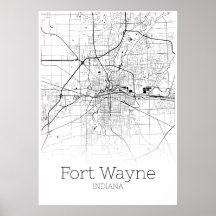 Fort Wayne Map - Indiana - Poster do mapa da cidad