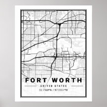 Fort Worth Texas USA Viagem City Map Poster
