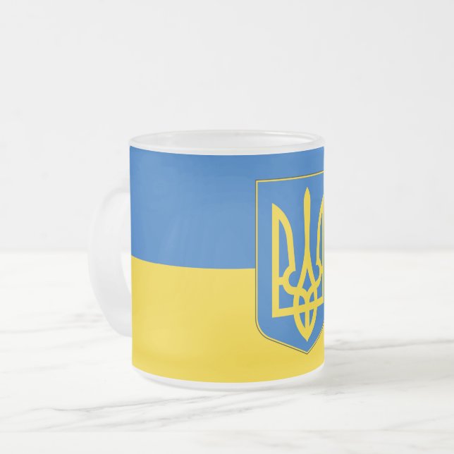 Fosco pequena caneca de vidro com bandeira da Ucrâ (Frente Esquerda)