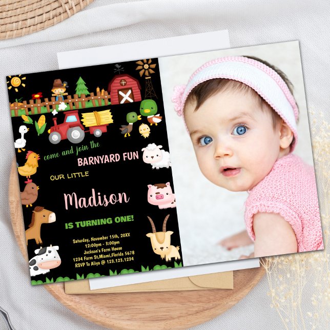 Foto: 1rua de convites de aniversário para Fazenda (Photo 1st Farm Barnyard birthday invitations)