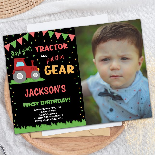 Foto 1rua Sinalizadores Vermelhos Trator Convites  (Photo 1st Red Flags Tractor Birthday Invitations)