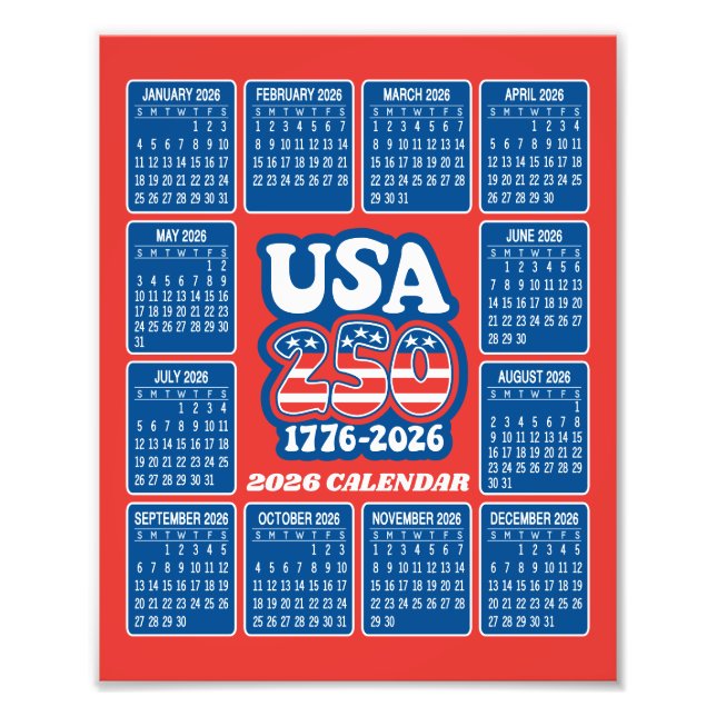 Foto 2026 Calendar - USA 250 Red White Blue (Frente)