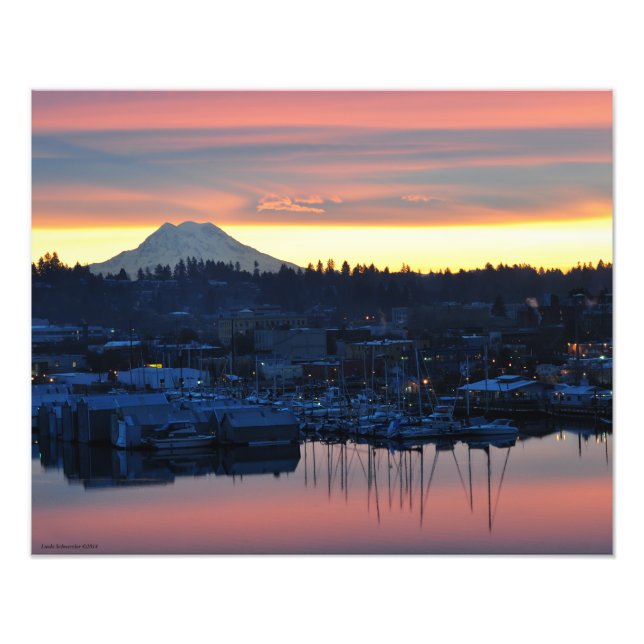 Foto 20X16 Monte Rainier e a Marina em Olympia, WA (Frente)