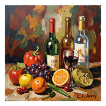 27,03" x 27,03" Natureza Morta Frutas Vinho