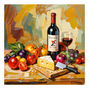 Foto 27,03" x 27,03" Queijo Frutas Vinho