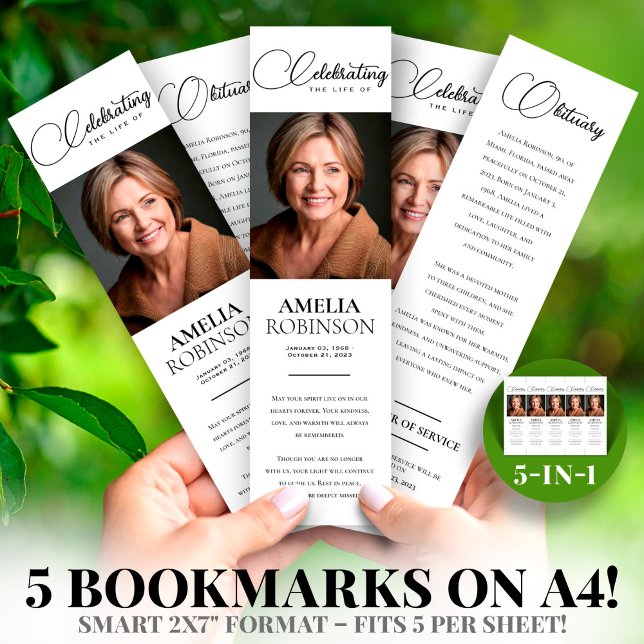 Foto 2x7" DIY Elegant Funeral Bookmark Modelo (Foto 2x7" DIY Elegant Funeral Bookmark Template)