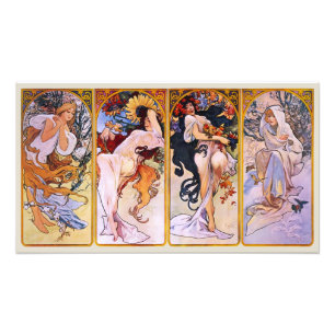 Foto 4 Estações por Alphonse Mucha, Arte Nova Vintage