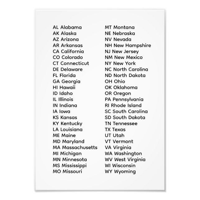 Foto 50 States List Alphabetical Order (Frente)