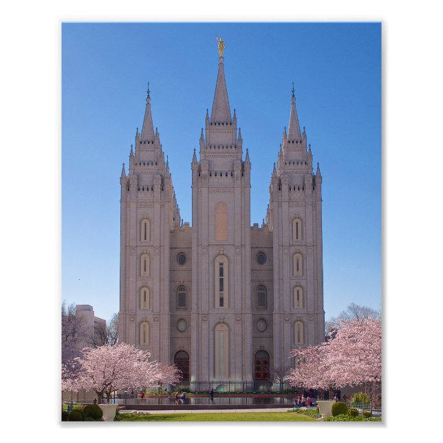 Foto 8 X 10 Salt Lake Temple com árvores em flores cor- (Frente)