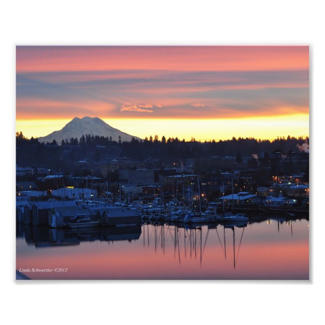 Foto 8X10 Sunrise no Monte Rainier e no Puget Sound (Frente)
