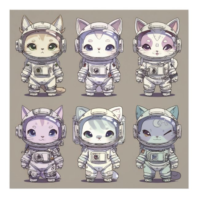 Foto 9 Filhotes Astronautas Chibi Tripulação Espacial (Frente)