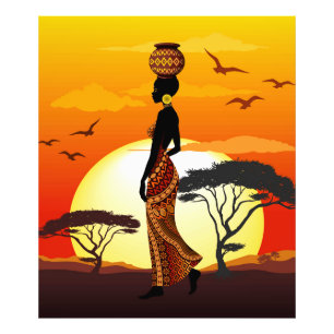Foto A linda mulher africana Silhouette sobre os sóis a